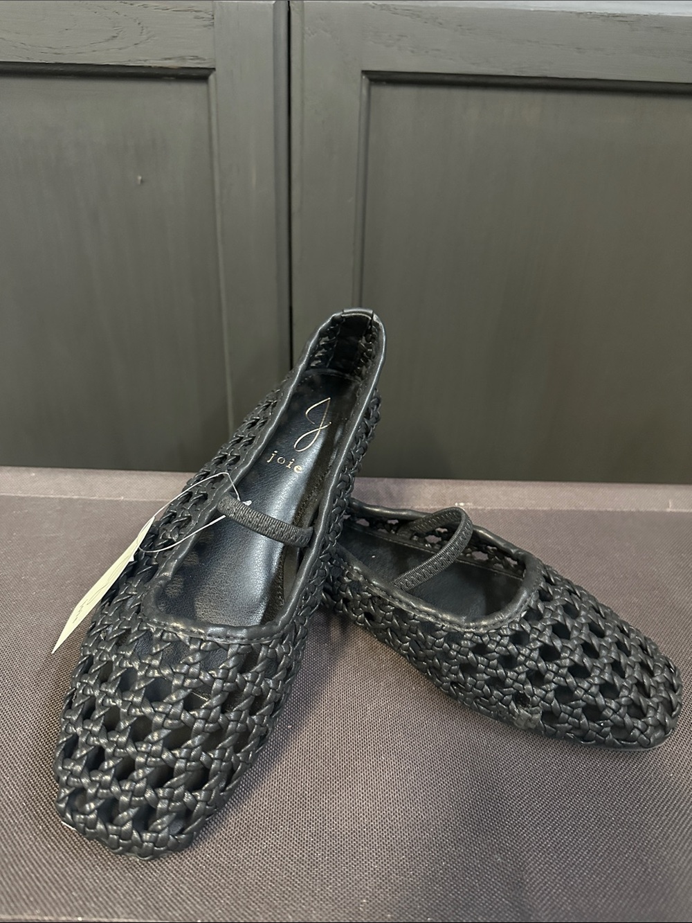 Joie Black Woven Mary Jane Flats with Elastic Strap - Picture 2 of 3